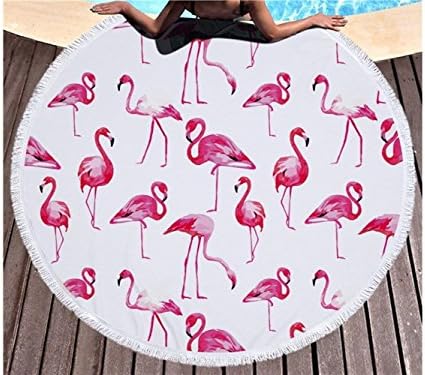 Baby Kids Pink Flamingo Printed Round Beach Towel with Tassel Microfiber 150CM*150CM Comfortable for Infant