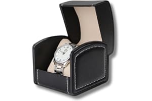 APUKESE Caja de reloj individual, ideal para viaje, diseño elegante y moderno con material de piel PU de primera calidad, tamaño compacto y ligero (sólo 160g), almohadilla extraíble.