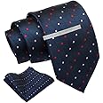 Axlon Navy Geometric Tie For Men – Formal Ties Set With Pocket Square & Tie Pin Clip For Mens, Silk Neckties Gift Sets For Men’s (AXNW38)