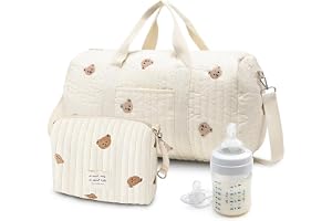 Wickeltasche Kliniktasche Födelse Stort 2-pack, Mommy Bag av bomull med broderi & björnmönster, resväska med axelrem & dragkedja, för födelse på sjukhus, resor, barnvagn
