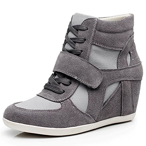 Women's Hidden Wedge Heel Elegant Hook Loop Comfortable Suede Fabric Trainers Shoes