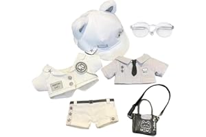 niannyyhouse 20cm Plush Doll Clothes Hat Coat Shirt Pants Backpack Glasses White Cat Set 8in Doll Accessories Dress Up