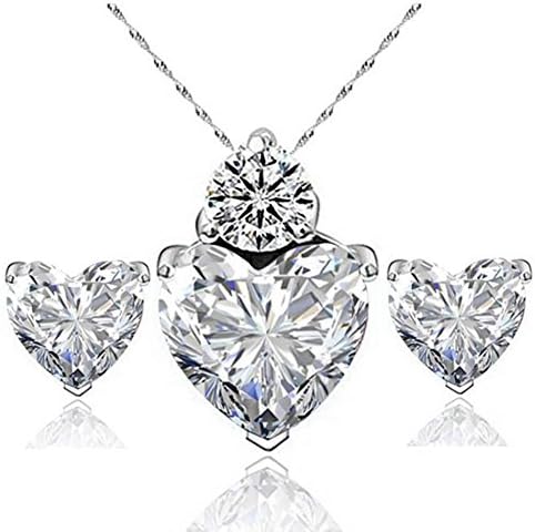 Htian Necklace Earrings Diamond Heart Style Elegant Women Jewellery Crystal Set of Crystal Pendant Schmuckset