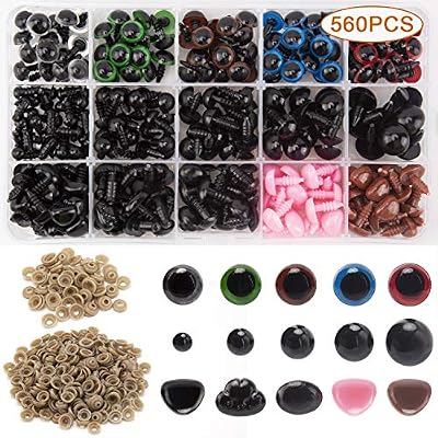 AIEX 560pcs Yeux colorés et Le Nez, Comprend 170pcs Sécurité en Plastique Œil et 110pcs Nez de sécurité avec 280pcs Machine à Laver Plusieurs Tailles pour poupée