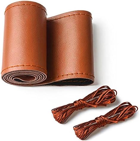 Steering Wheel Cover Genuine Cowhide Leather Universal DIY Hand Sewing Diameter 37-38cm(Brown)
