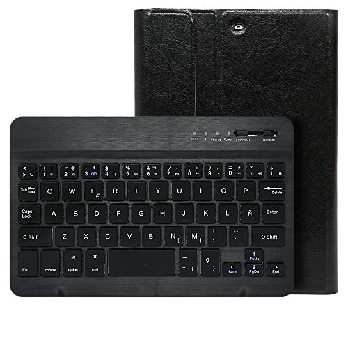 Besmall Ultra-Slim Teclado Bluetooth Inalámbrico para iPad mini, iPad mini 2, iPad mini 3 - QWERTY Español + Funda de Cuero PU-XLYP25B-XG