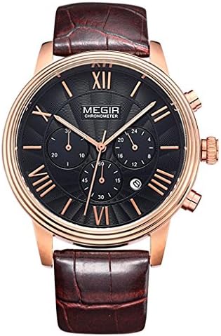 PIO Watch Alloy Leather Strap Waterproof Multifunction Quartz Outdoor Men Timing Wristwatch , three birds-round sucker , male