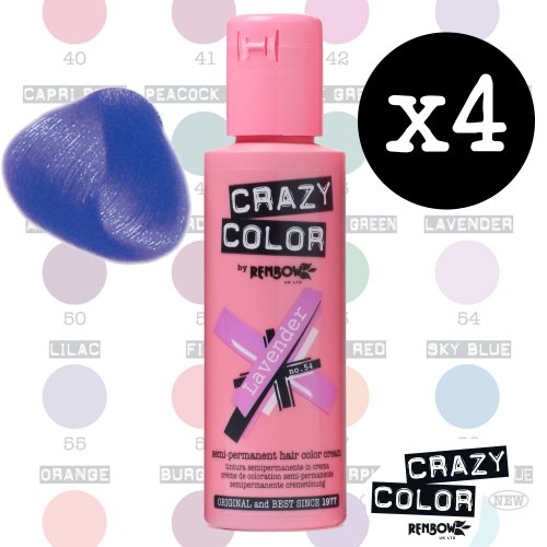 Crazy Colour Semi Permanent Hair Dye By Renbow Lavender No.54 (100ml) Box of 4