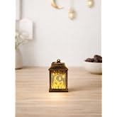 Mini Ramazan Feneri &ndash; Led Işıklı Pilli Eskitme Detaylı Altın 10 cm