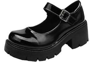 ULALAZA Piattaforma da Donna Mary Janes Scarpe Sweet Toe Caviglia Lolita Piattaforma Gotica Scarpe con décolleté Scarpe con Plateau Grosse Scarpe Eleganti in Pelle Verniciata
