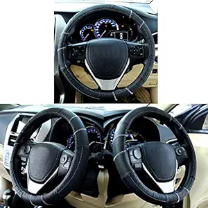 Oshotto SC-006 Genuine Leather Car Steering Cover Compatible with Tata Altroz (Black)