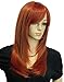 THZ Women's Long Straight Mixed Color Wine red and Brown Oblique Bangs Kanekalon Heat-resist Full Hair Wig