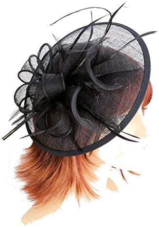 Black Sinamay Circular Saucer Shaped with Bow Hair Fascinator Hatinator Headband - Fabulana
