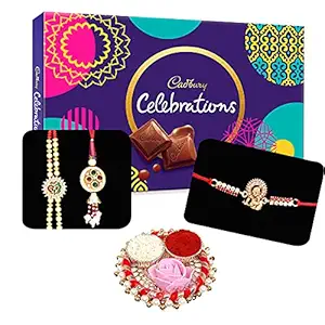 Saugat Traders Traditional Rakhi Pack of 3 for Bhaiya Bhabhi and Kid with Chocolate, Roli Chawal Chopra Pack-Big Brother-Bhabhi Rakhi-Laddu Gopal-OM-Quirky-Jaipuri-Latest