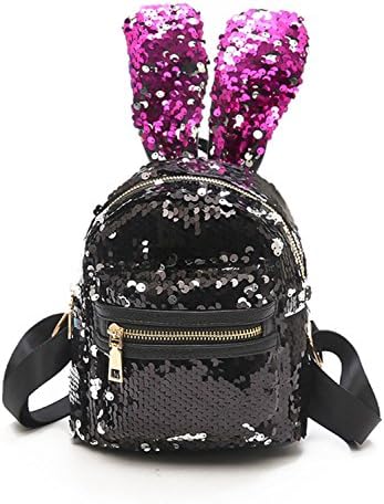 Livedeal Rabbit Ears Girls Sequin Backpack Travel Mini Bag Fashion Womens Bag BlackPink