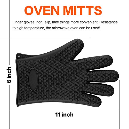 KKtick Ofenhandschuhe Silikon Heat Resistant Grill Zubehör Kitchen Tools für Ihre Indoor&Outdoor Bedürfnisse Kochen, Widerstandshochtemperatur, Wärmedämmung, Superb Grip Oven mitts- 1 Paar(Schwarz) - 4