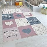 Material: 100 % poliéster Paco Home Alfombra Habitación Infantil Niña Lavable Corazón Estrellas Luna Frase Rosa Gris, tamaño:80x150 cm