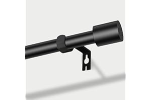 PADPURE Schwarz Matt Gardinenstange, 76-280cm Gardinenstange mit Kappenknäufen mit Halterungen, Beschläge-Set aus Edelstahl, 16 mm Durchmesser Gardinenstange Verstellbare Dekorative für Schlafzimmer,Balkon