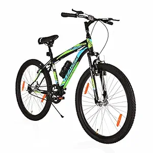 Leader Fusion MTB 26T with Front Suspension Mountain Bicycle/Bike Without Gear Single Speed for Men - Matt Black/Green (Frame: 18 Inches)