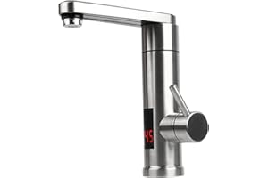 EUNEWR Rubinetto Cucina,220V 3000W Miscelatore Cucina,Rubinetto Lavello Girevole a 360°,304 Acciaio Inox Scalda Acqua Elettrico Istantaneo,Rubinetto per Cucina o Bagno,Display Digitale a LED