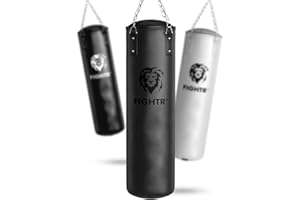 FIGHTR® Saco de boxeo relleno/sin relleno, extremadamente resistente y duradero, incluye cadena de acero de 4 puntos para boxeo, kickboxing, MMA, Muay Thai y otras artes marciales