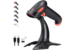 Tera Pro Lecteur de Code à Barres Bluetooth sans Fil 2.4GHz 1D/2D Douchette de Code Barres avec USB2.0 Scan Automatique Rapide et Précis, Support Mains Libres, HW0002 Corail