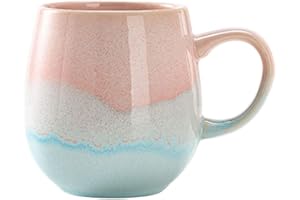 FülleMore 500ml große Kaffeetasse Porzellan Kaffeebecher mit Henkel Cappuccinotasse Kakaobecher Teetasse Keramikbecher für Büro und Zuhause (Rosa)