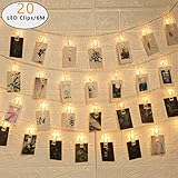 Größe: Die Lichterkette mit 20 LEDs hat eine Zuleitung von 2 m und der Abstand zwischen Clips beträgt 20 cm, genügend Platz für Ihre Deko-Ideen.