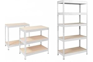 KARAT Rayonnages Charges Lourdes en métal pour Magasin & Garage - Étagères modulable à Grande Tenue - Rangement métallique pneus Charge Max. 1250 kg-Montage Rapide - Grizzly- Blanc, 220 x 90 x 45 cm