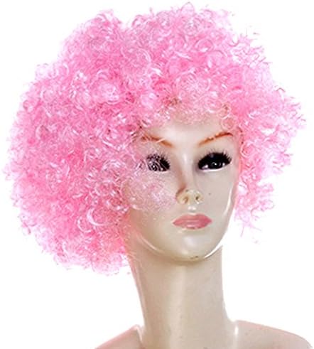 BundleMall Curly Afro Wigs Fancy Dress Funky Wig Disco Clown for Men and Women Soccer Football Fans Costumes Accessory (pink)