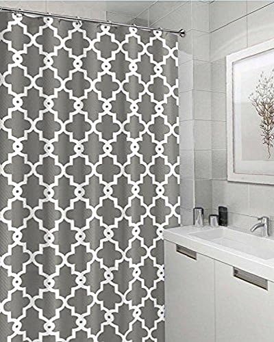High Quality Shower Curtain with 12 Hooks - Waterproof Mildewproof Polyester Fabric, Classic Trellis Pattern 180 x 180 cm