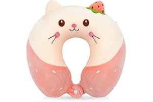 Wishstar Tier Reisekissen Rosa, Kinder Nackenkissen, Cartoon U-förmiges, Memory Schaum Nackenkissen, Stützkissen für Auto Zug Büro Heim Flugzeug für Reisen