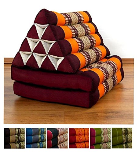 livasia 2 Fold Thai Mat with XXL Jumbo Triangle Cushion/Headrest & 100% Kapok Filling (orange)