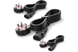CYD 6ft (1.8m) UK Power Cable 18AWG, BS 1363 to C13, 10A/250V Black AC Replacement Cord, Ideal Power Supply Cable for TV, PCs, Scanners, Printers, Projectors, Monitors, Electronics, Durable, 3 Pack