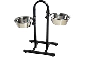 Leopet Supporto Rialzato ad U Regolabile con 2 Ciotole 2800 ml. in Acciaio Inox Altezza 60 cm