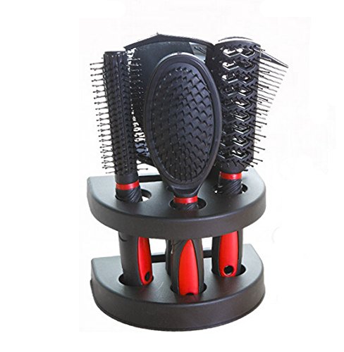 Veroda Professional Brilliant Salon Style Hair Care Hair Brush Gift Set with Mirror 5pcs Set (Random Color)
