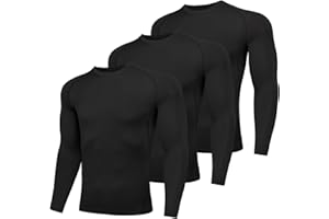 AMZSPORT Maglia Compressione Uomo Confezione da 3 Maglia Termica Manica Lunga Maglietta Palestra Compression Shirt Ciclismo Running Sportiva
