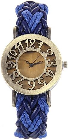 TIZIKJ Manual Weave Leather Retro Hollow Ms Bracelet Watch , blue
