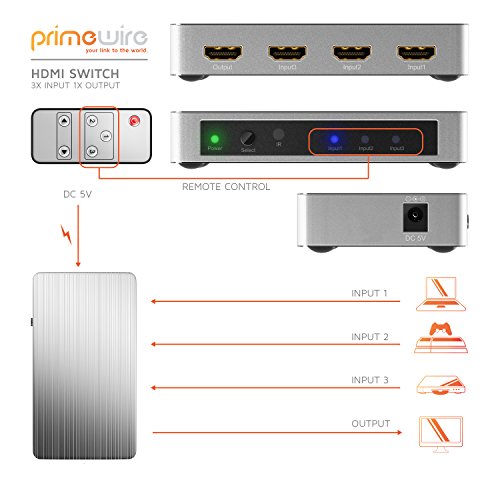 Primewire – UHD 4k 3-Port HDMI Switch | HDMI Umschalter | Ultra HD / Full HD | CEC | 3D ready | HDCP | Dolby TrueHD | 3840×2160 UHD 4k (2160p) bei 30Hz | silber (Aluminium-Gehäuse) - 4