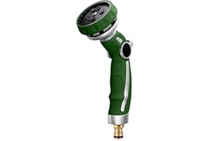 RESTMO Garden Water Sprayer, Heavy Duty, Robust Metal Garden Shower for Cleaning and Watering, High Pressure Irrigation Spray for Car Washing, 9 Patterns, Thumb Flow Control, One Hand Operation, Green