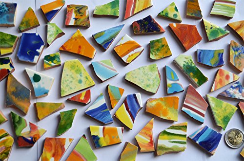 10 St. Bruchmosaik handbemalt dann gebrochen bunt-Maria,ca. 110g - 2