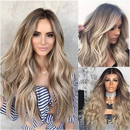 Ankamal Elec Peluca rubia larga Peluca de alta temperatura Onda del cuerpo Onda larga Mujeres Peluca sintética Peluca rubia Peluca rizada Peluca de pelo 24 pulgadas