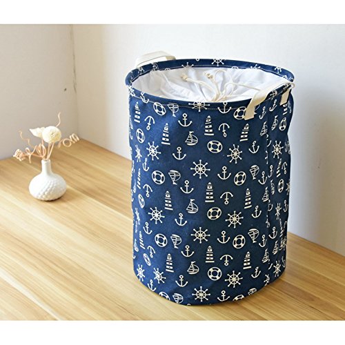 gossipboy Mediterraner Stil Groß Rund Leinen & Baumwolle Stoff Wäschekorb, zusammenklappbar Korb Kleidung Organizer Storage Müllbeutel-43,2 x 33 cm blau - 5