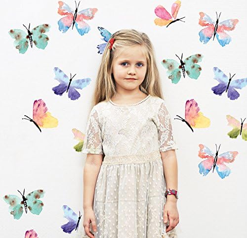 myvinilo – Vinyl – Kids Wall Art Watercolor Butterflies/Multicoloured (100 x 100 cm)
