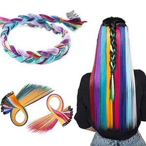 Multi-Color Clip in Streak Hairpieces Rainbow Highlighted Single Clip on Hair Extensions for Party 20 Inch 10pcs/ Pack Wavy