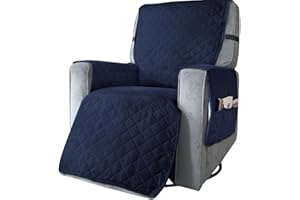 Highdi Wasserdicht Rhombus Sesselschoner für Fernsehsessel 1 Sitzer, Sesselauflage mit Armlehnen, Relaxsessel Sesselschoner mit Verstellbaren Riemen und Taschen, Lehnenschutz (Klein,Navy Blau)