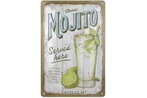 Nostalgic-Art Plaque vintage, Mojito Served Here – Idée de cadeau pour amateurs de cocktails, en métal, Design rétro pour décoration, 20 x 30 cm 22349