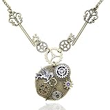RechicGu viktorianische Skelettschlüssel-Uhr mit Getrieberädern als Motiv, mit Kette im Alice im Wunderland-Stil