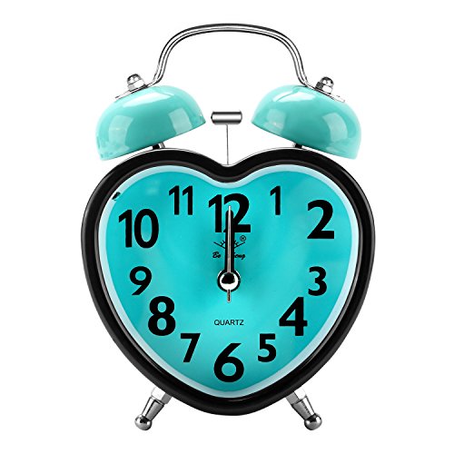 Chycet Despertador, Alarm Clock for Kids, Clásico Doble Campana Despertador con Luz de Noche, Reloj de Cuarzo Analógico con Fuerte Alarma. (Heart Shape of Blue)