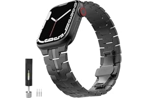 MoKo Metal Strap Compatible with Apple Watch Ultra 2 Strap 49mm 45mm 44mm 42mm Series 9 8 7 6 5 4 3 2 1, iWatch SE Stainless Steel Watch Band Solid Wristband with Butterfly Clasp, Black